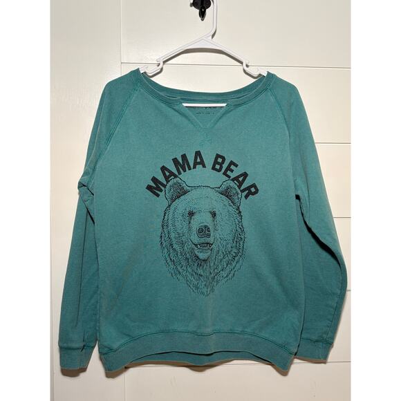 **STATE OF MIND** MAMA BEAR TEAL SWEATSHIRT V NECK WOMEN'S MEDIUM - Picture 2 of 5
